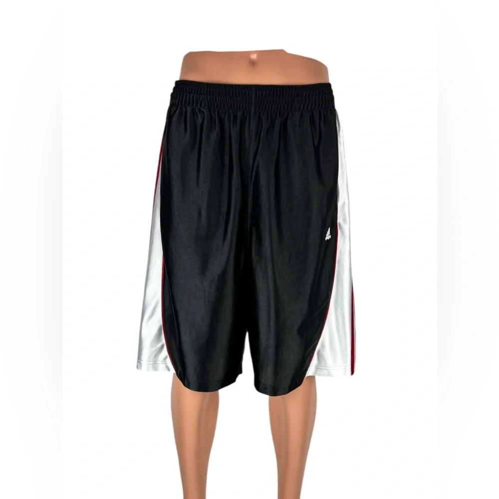 Adidas Mens XL Shorts Dazzle Shiny Y2K Basketball Pockets Black Red Striped - Picture 2 of 15